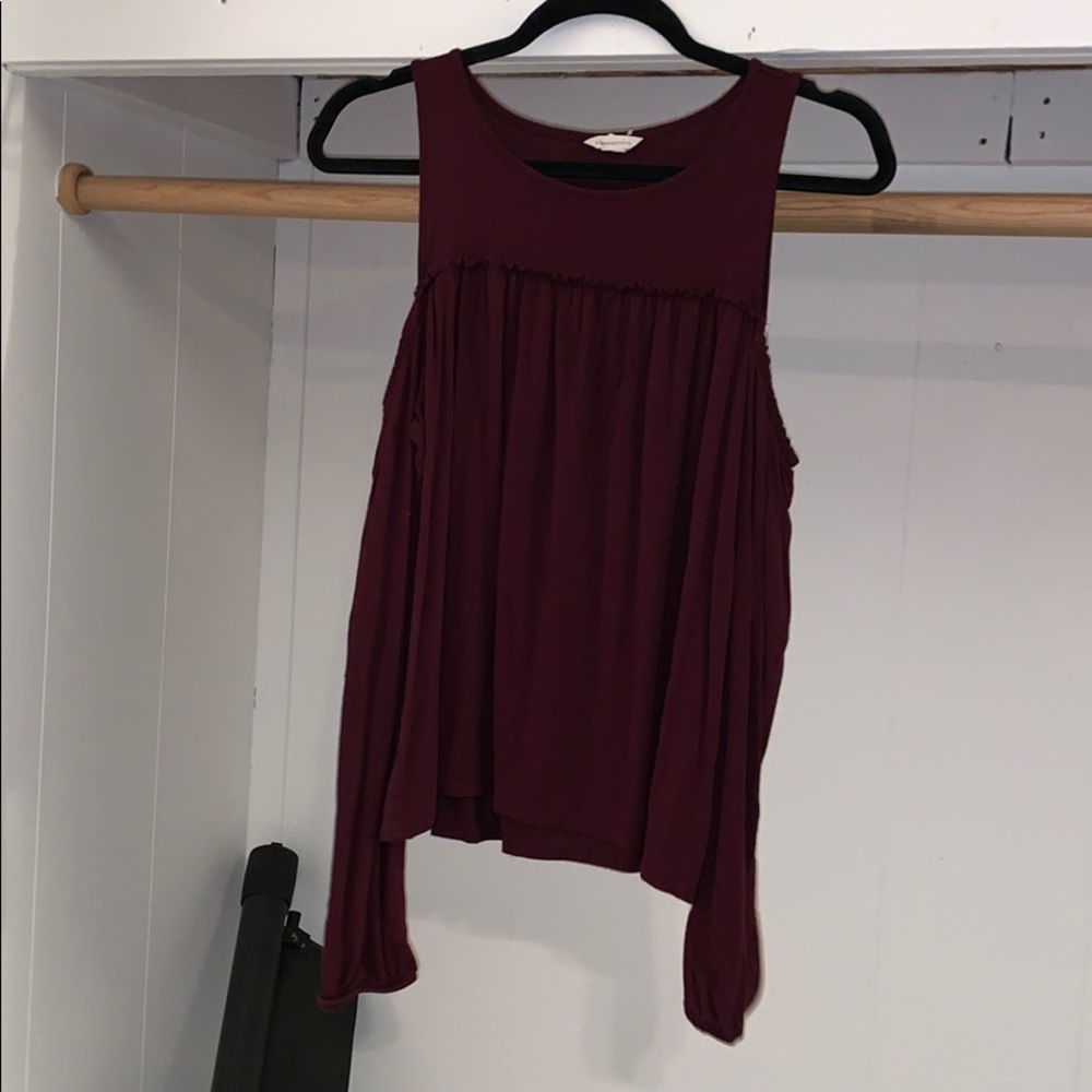 Maroon cold shoulder top